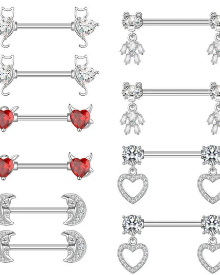 Stainless Steel Heart Nipple Piercing Rings Sets 14G Crystal Tongue Ring Nipple Barbell Lot Sexy Piercing Nipple Body Jewelry