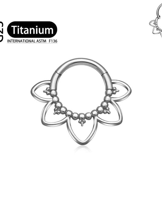 G23 Titanium Clicker Nose Rings Septum Ring Hoop Piercing 16G Flower Punk Gothic Round Cartilage Tragus Earring Body Jewelry