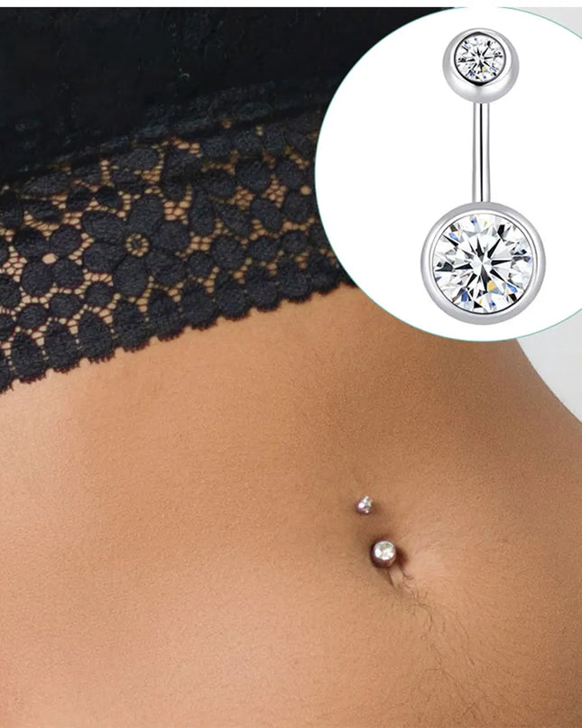 Double Gem Belly Button Rings Stainless Steel Crystal Rhinestone Navel Rings Barbells Studs Women Girls Body Piercing Jewelry