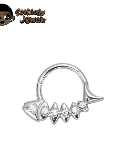 G23 Titanium Fishbone Spike Nose Ring Hinged Clicker Septem Piercing Gothic Zircon Anodized Segment Hoop Ring Daith Earring