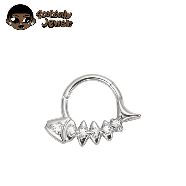 G23 Titanium Fishbone Spike Nose Ring Hinged Clicker Septem Piercing Gothic Zircon Anodized Segment Hoop Ring Daith Earring