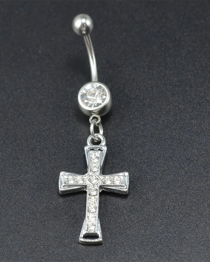 1pcs Rhinestone Cross Belly Button Ring Gold Color Silver Color Belly Button Ring Umbilical Navel Ring Body Piercing Jewelry