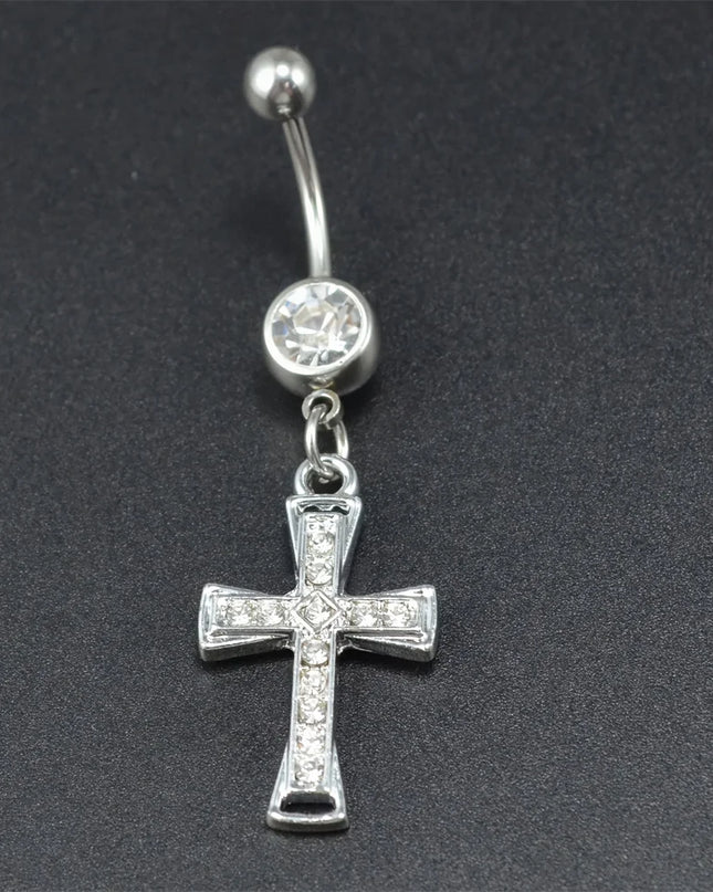 1pcs Rhinestone Cross Belly Button Ring Gold Color Silver Color Belly Button Ring Umbilical Navel Ring Body Piercing Jewelry