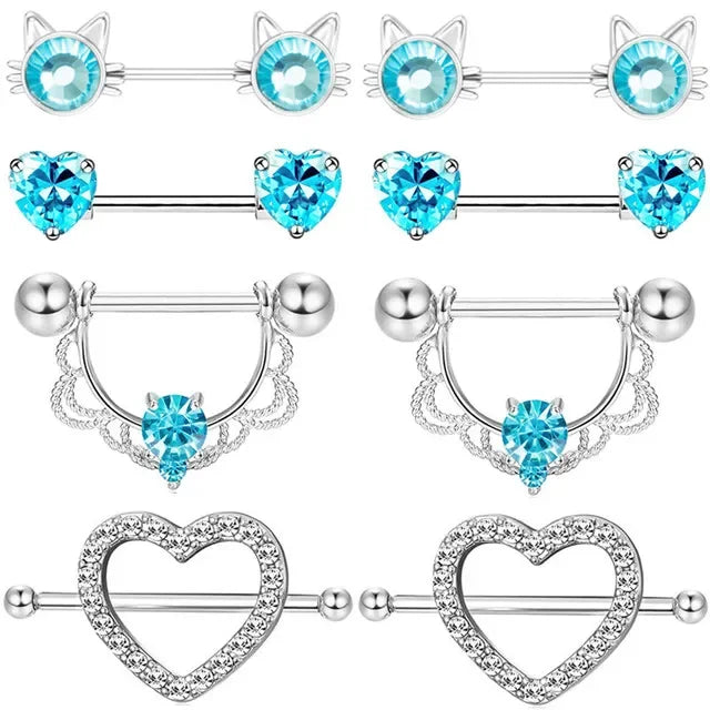 Pink Heart Nipple Piercing Barbell Set Shiny Crystal Nipple Rings Bulk For Women Flower Nippel Jewelry Pack Piercing Teton Lots