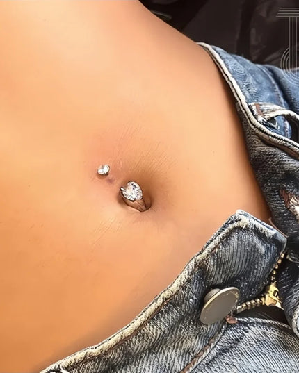 G23 Titanium Heart Shaped Belly Button Ring 14G Clear CZ Women's Navel Piercing Hypoallergenic Sexy Body Jewelry