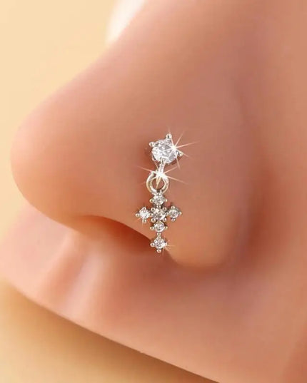 Dangle Nose Rings For Women Cross Zircon Nose Piercing Jewelry L Shape Nose Studs Body Jewelry Accessories
