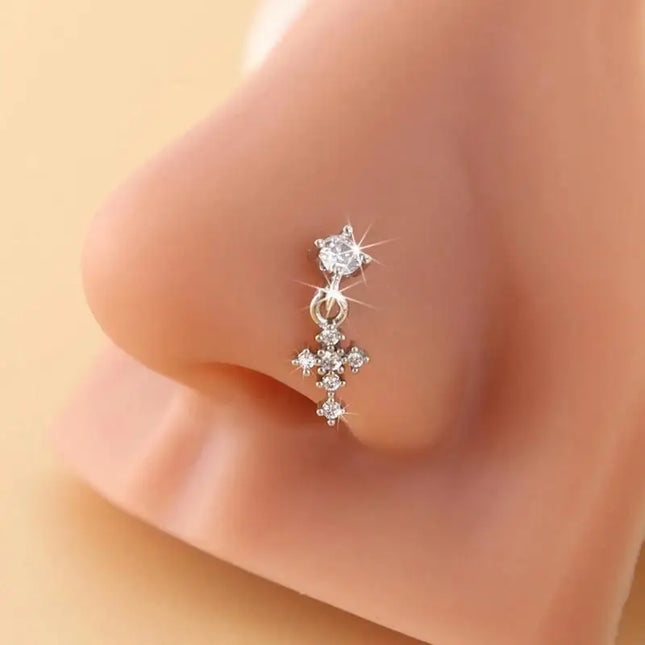 Dangle Nose Rings For Women Cross Zircon Nose Piercing Jewelry L Shape Nose Studs Body Jewelry Accessories