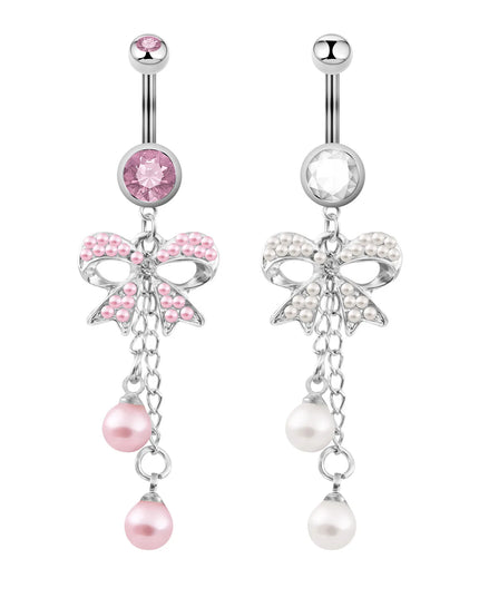 Surgical Steel Belly Piercing Jewelry Bow Dangle Belly Button Rings for Women CZ Navel Rings Body Jewelry