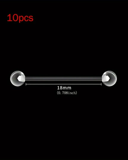 10pcs 12-38mm Clear Acrylic Barbell Piercing For Nipple Rings Tongue Industrial Stud Earrings Anti-allergy Jewelry Y2K