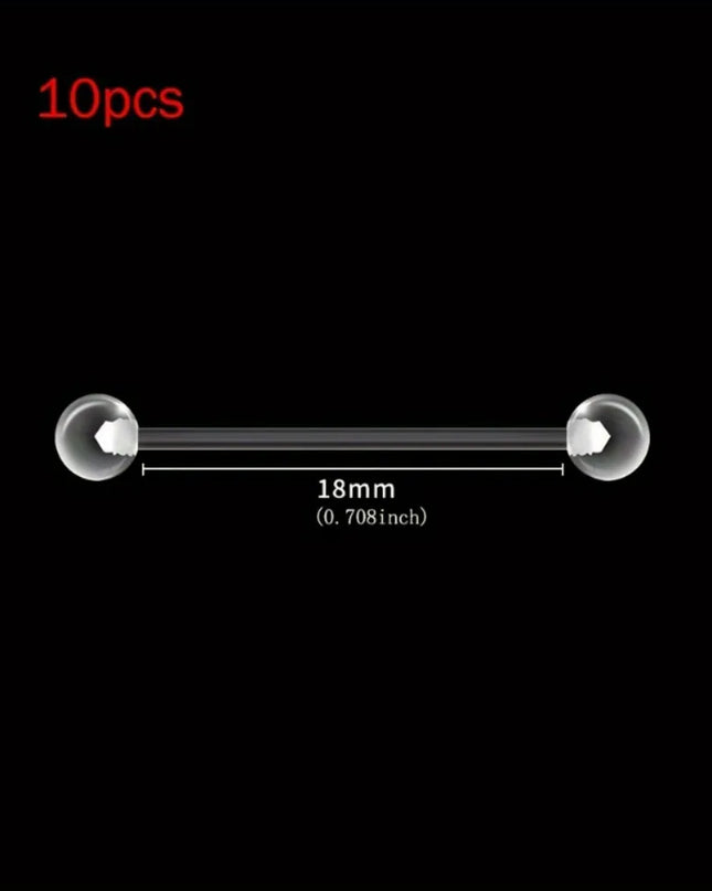 10pcs 12-38mm Clear Acrylic Barbell Piercing For Nipple Rings Tongue Industrial Stud Earrings Anti-allergy Jewelry Y2K