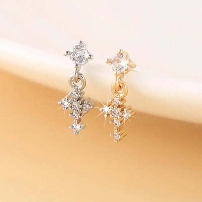 Dangle Nose Rings For Women Cross Zircon Nose Piercing Jewelry L Shape Nose Studs Body Jewelry Accessories