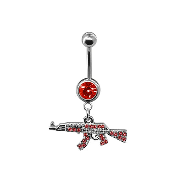 Belly Button Rings Gun Piercing Navel Ring Clear Gem Navel Button Ring Body Jewelry Ombligo Nail Belly Piercing for Women Girls