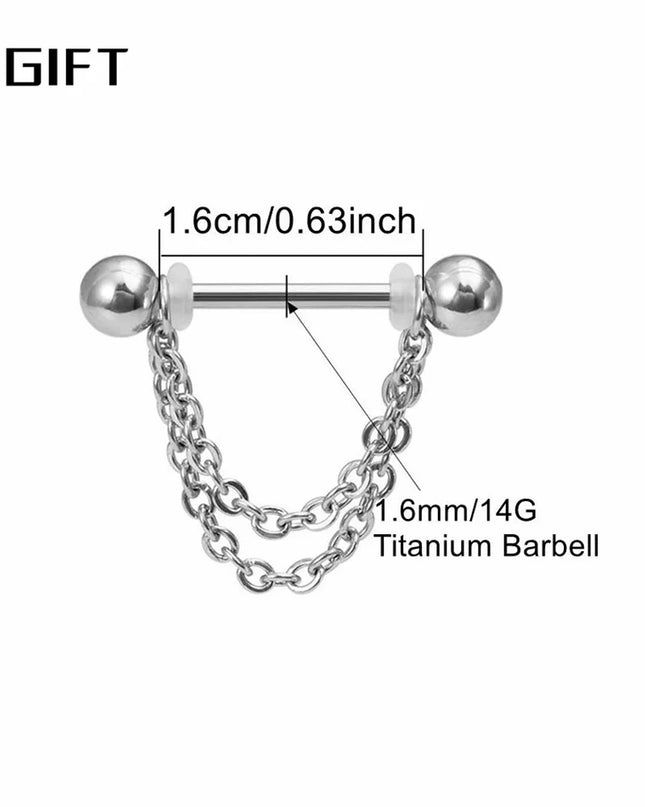 2pc Titanium Nipple Piercing Rings Dangle Chain 16G 14G 12-22mm G23 Nipple Barbell For Women Girls Men Body Jewelry Accessories