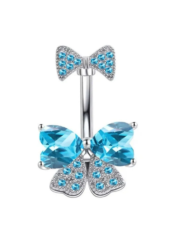 Elegant Belly Button Rings Stainless Steel Crystal Navel Piercing Jewelry Body Jewelry Barbell Style Pink Bow Belly Rings