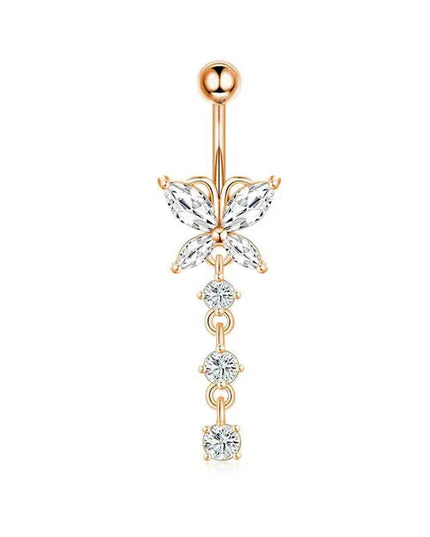 Dangle Belly Button Rings, 14G 316L Stainless Surgical Steel Cubic Zirconia Butterfly Heart Navel Ring Piercing Jewelry Barbells