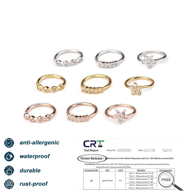 Nose Rings Hoops Set for Women Men, 20G Gold/Silver Hypoallergenic Surgical Stainless Steel Nose Hoops Hinged Clicker Rings