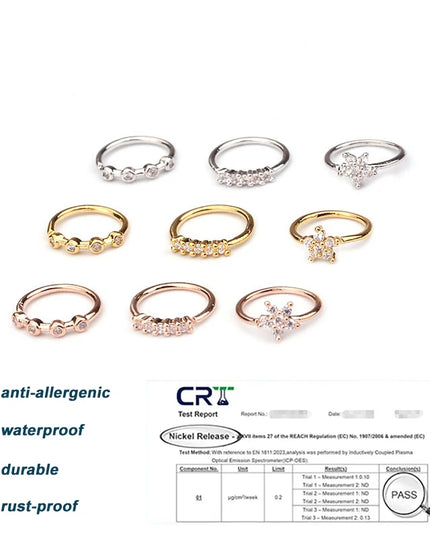Nose Rings Hoops Set for Women Men, 20G Gold/Silver Hypoallergenic Surgical Stainless Steel Nose Hoops Hinged Clicker Rings