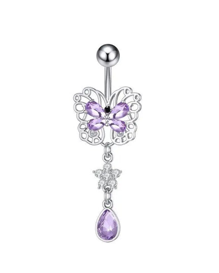 Belly Button Rings Mixed Purple Zircon Dangle Design Stainless Steel Durable Navel Rings for Daily Outfit Matching