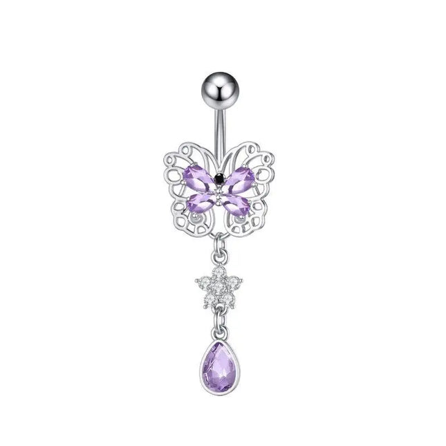 Belly Button Rings Mixed Purple Zircon Dangle Design Stainless Steel Durable Navel Rings for Daily Outfit Matching
