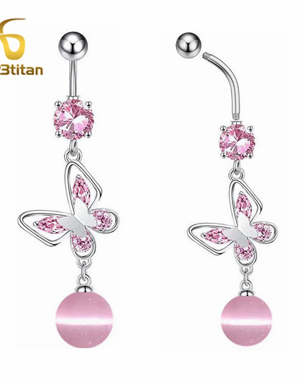 Long Belly Button Rings for Women 14G Titanium Bar Butterfly Heart Charms Dangle Navel Piercing Jewelry Beach Sexy Accessories