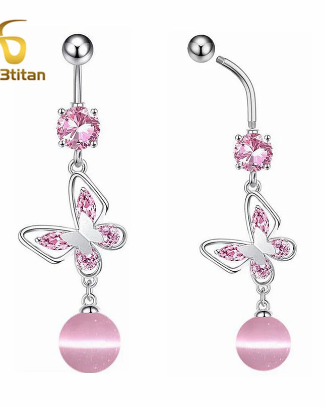 Long Belly Button Rings for Women 14G Titanium Bar Butterfly Heart Charms Dangle Navel Piercing Jewelry Beach Sexy Accessories
