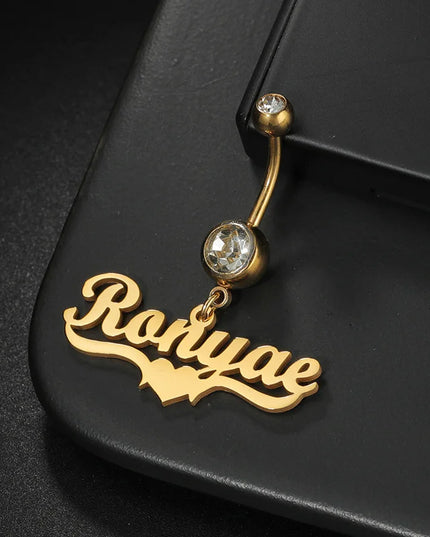 Letdiffery Custom Name Belly Button Rings for Women Stainless Steel Personalized White Zircon Sexy Body Piercing Summer Jewelry