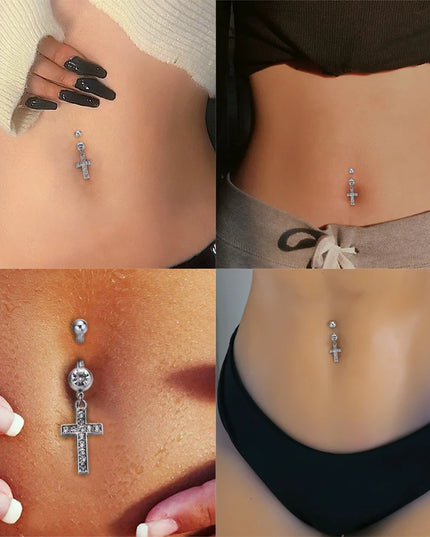1 Pcs Fashion Zircon Dangling Belly Button Rings Navel Cross Piercing Earrings Belly Piercing Sexy Body Steel Jewelry
