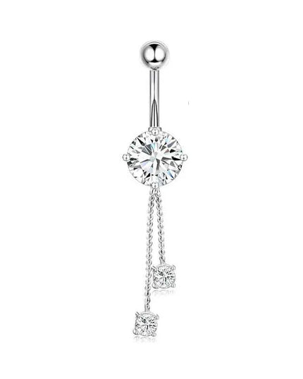 Dangle Belly Button Rings, 14G 316L Stainless Surgical Steel Cubic Zirconia Butterfly Heart Navel Ring Piercing Jewelry Barbells