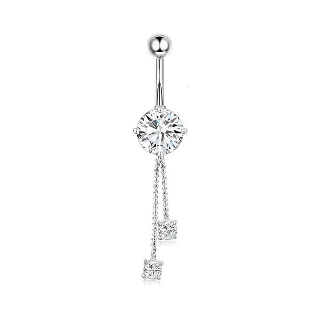 Dangle Belly Button Rings, 14G 316L Stainless Surgical Steel Cubic Zirconia Butterfly Heart Navel Ring Piercing Jewelry Barbells