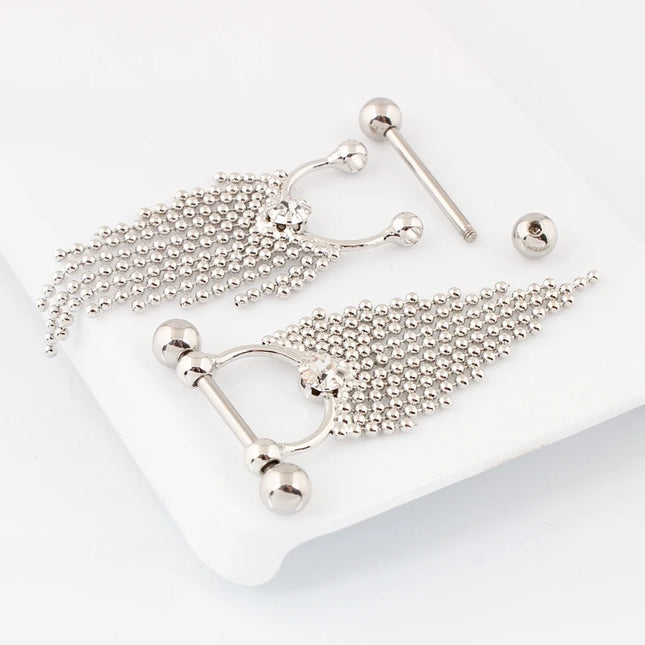 Retail 2 pieces/lot Tassel Nipple ring body Piercing jewelry 14G 316L surgical steel bar Nickel-free