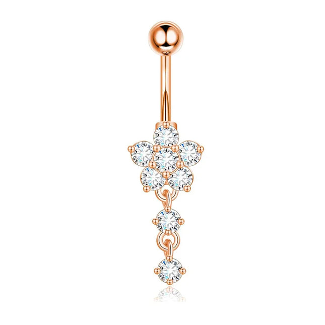 Dangle Belly Button Rings, 14G 316L Stainless Surgical Steel Cubic Zirconia Butterfly Heart Navel Ring Piercing Jewelry Barbells