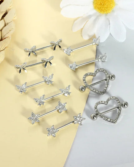 Nipple Piercing Jewelry 14G Stainless Steel Nipple Rings for Women Heart Butterfly Flower Bow Nipple Barbells