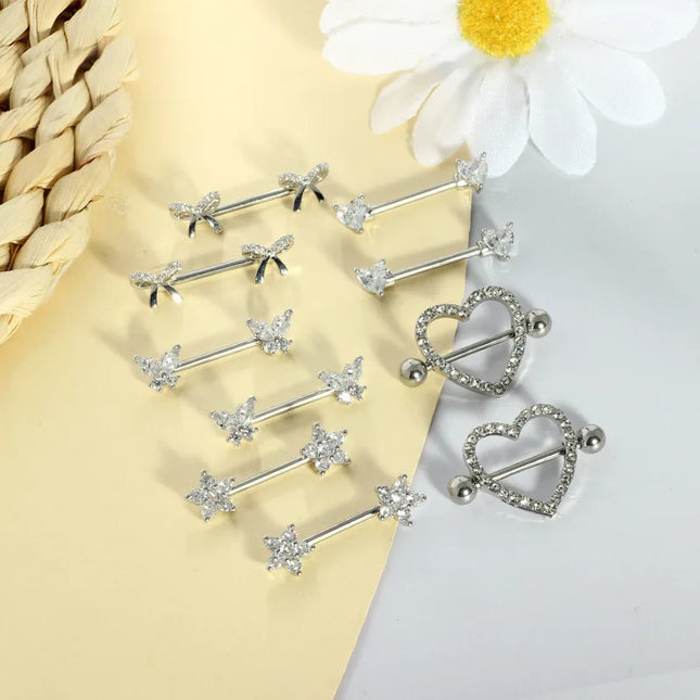 Nipple Piercing Jewelry 14G Stainless Steel Nipple Rings for Women Heart Butterfly Flower Bow Nipple Barbells