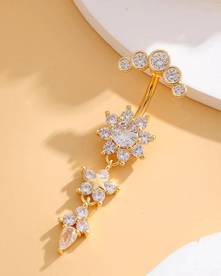 Golden Belly Button Rings 316L Surgical Steel Drop Dangle Navel Ring Flower Zircon Crystal Navel Belly Piercing Fashion Jewelry