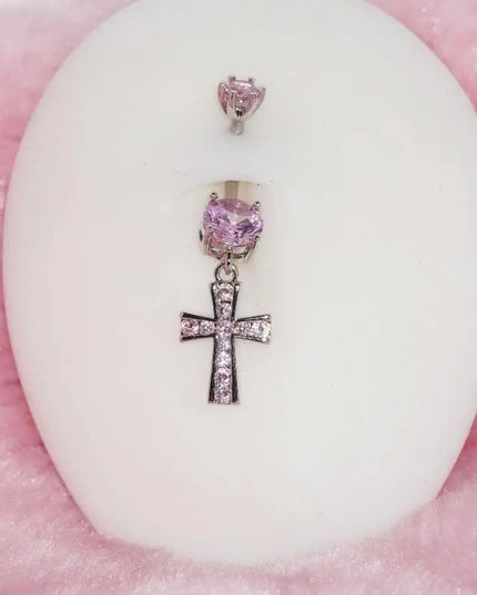 Cross Design Belly Button Ring Surgical Steel Navel Piercing Jewelry Waterproof for Daily Nightclub Wear
