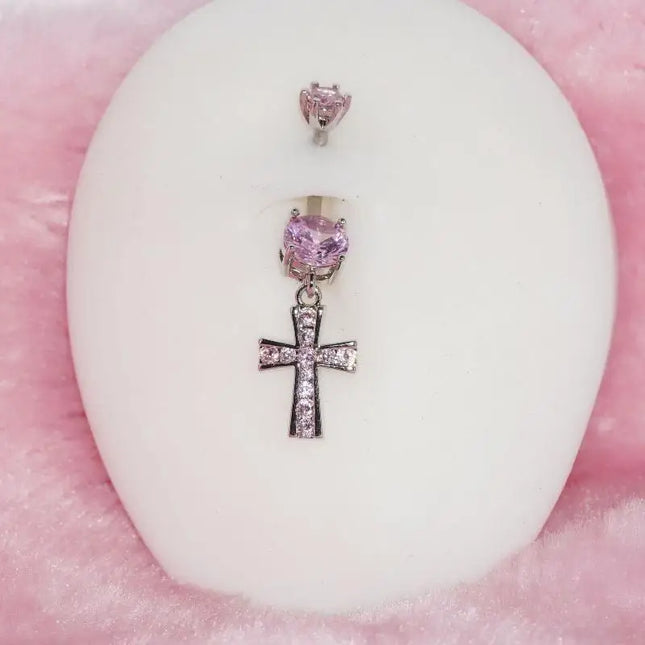 Cross Design Belly Button Ring Surgical Steel Navel Piercing Jewelry Waterproof for Daily Nightclub Wear
