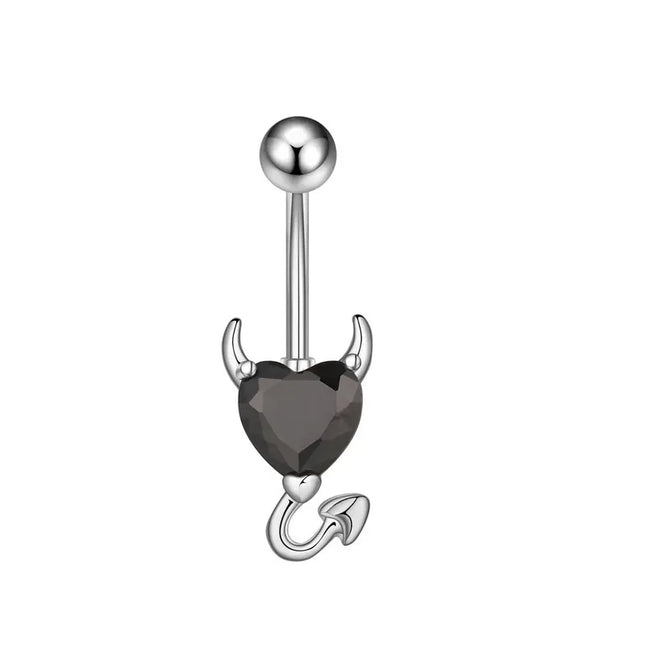 Black Belly Button Rings 10mm Surgical Steel 14G Belly Navel Rings Heart Zircon Crystal Turquoise Acrylic Belly Piercing Jewelry