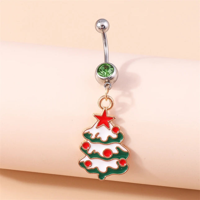 Cute Christmas Tree Belly Button Rings for Women Sexy Piercing Body Jewelry Navel Rings Girls Party Festival Jewelry Gifts