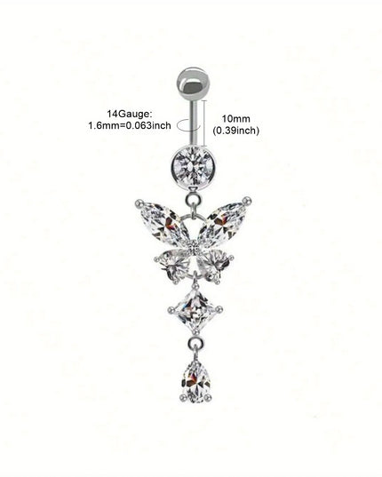 1pc Elegant Stainless Steel Belly Button Ring 14G - Sparkling Synthetic Zirconia Navel Piercing Jewelry, Perfect for Daily Wear