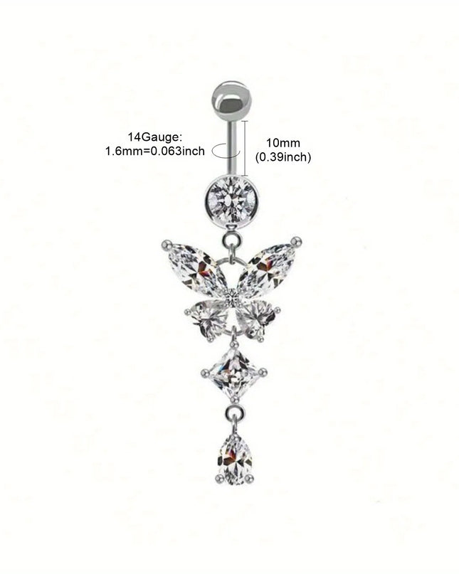 1pc Elegant Stainless Steel Belly Button Ring 14G - Sparkling Synthetic Zirconia Navel Piercing Jewelry, Perfect for Daily Wear