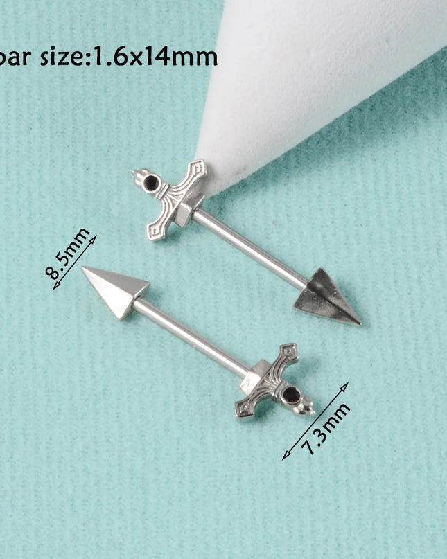 1Pair Sword Cross Nipple Piercing Barbell Surgical Steel Crystal Nipple Shield Cover Heart Butterfly Nipple Ring Body Jewelry14G