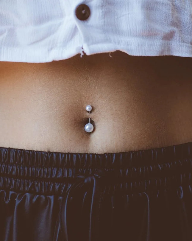5pcs Belly Button Ring Surgical Steel&Faux Pearl Decor Acrylic Pearl Ball Navel Piercing Woman Barbell Ombligo Ring Jewelry