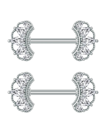 2pcs Lettering Sexy Nipple Piercing Jewelry Buttefly Cat Flower Dangled Stainless Steel Nipple Rings for Women Girls 1.6*16mm