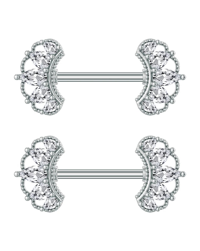 2pcs Lettering Sexy Nipple Piercing Jewelry Buttefly Cat Flower Dangled Stainless Steel Nipple Rings for Women Girls 1.6*16mm
