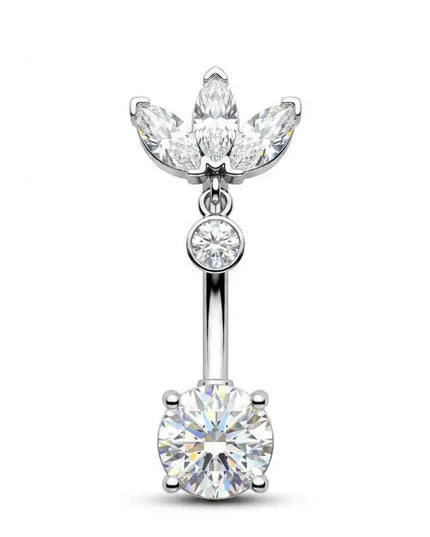 1 Pcs Stainless Steel Belly Button Rings With Shiny Butterfly Flower Dangle For Daily Wear Beach Party Piercing Jewelry Gift