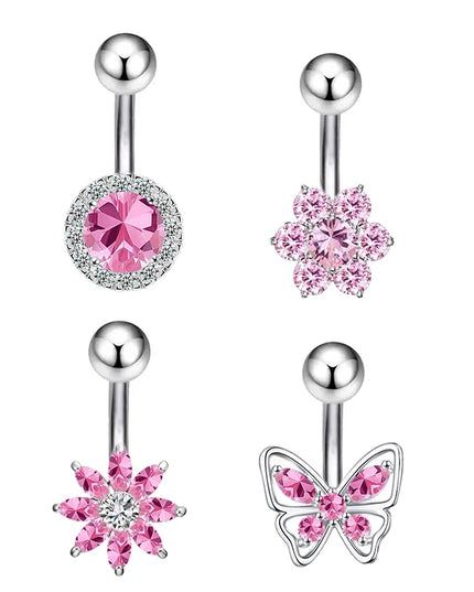 Sexy Pink Zircon Heart Belly Button Rings For Women Girls Fashion Stainless Steel Heart Navel Piercing Barbell Cute Belly Rings