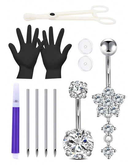 Belly Piercing Kit 12Pcs Belly Button Piercing Kit Includes 2Pcs 14G Belly Button Rings 1Pc Piercing Clamp 4Pc Piercing Needles