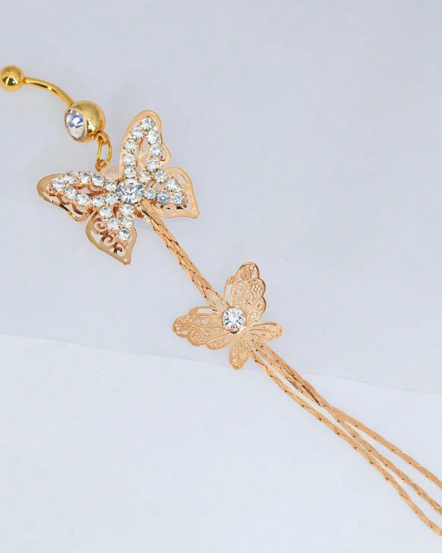 2025 Summer Belly Button Rings Stainless Steel Zircon Butterfly Navel Piercing Surgical for Women Body Belly Jewelry Pendant