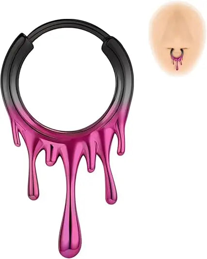 1Pcs Ombre Color Stainless Steel Nose Ring 18G Septum Ring Lava Irregular Pattern Earring Jewelry 10mm