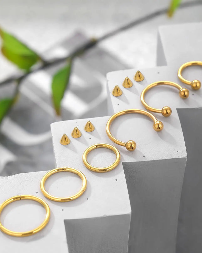 1/6/12PCS Nose Septum Rings 16G Surgical Steel Nose Piercing Jewelry 8mm 10mm 12mm Horseshoe Lip Earring Eyebrow Hoop Gold